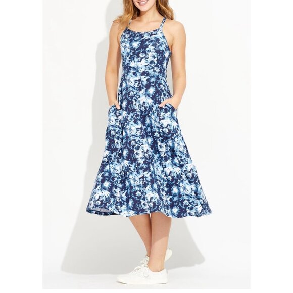 Pact Organic Cotton Sustainable Fit & Flare Jersey Knit Midi Dress Tie Dye Large - Picture 1 of 9